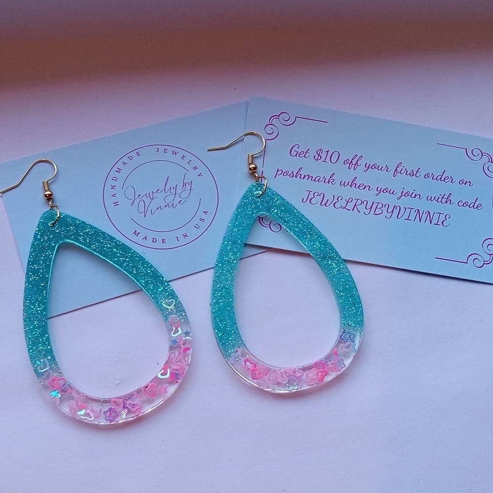 Hand Crafted Pink And Teal Caribbean Sunset Collection Teardrops - Picture 3 of 6
